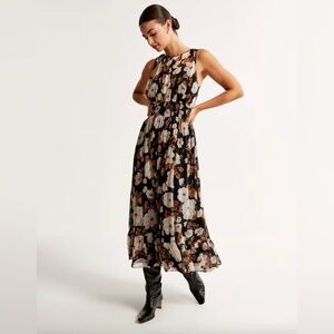 ABERCROMBIE & FITCH BLACK FORAL EASY HIGH NECK MIDI DRESS L. Worn once